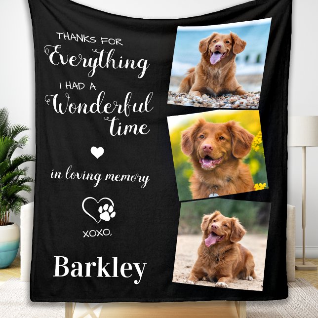 Pet Memorial Dog Remembrance Custom 3 Photo Fleece Blanket (Creator Uploaded)