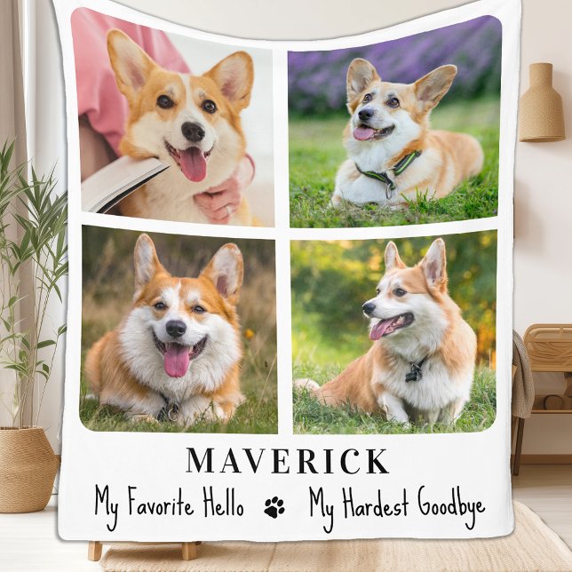 Pet Memorial Dog Remembrance Personalised 4 Photo Fleece Blanket (Creator Uploaded)