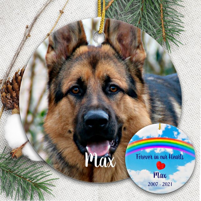 Pet Memorial Dog Simple Photo Rainbow Bridge Ceramic Ornament (Creator Uploaded)