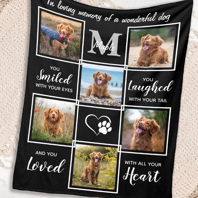 Pet Memorial Elegant Personalised 6 Photo Collage Fleece Blanket (Creator Uploaded)