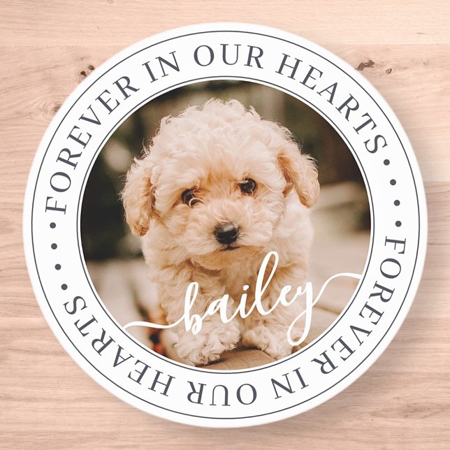 Pet Memorial Forever Hearts Elegant Chic Photo Classic Round Sticker (Creator Uploaded)