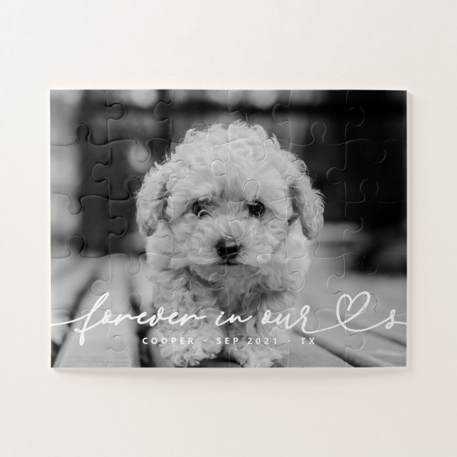 Pet Memorial Forever Hearts Simple Modern Photo Jigsaw Puzzle (Horizontal)