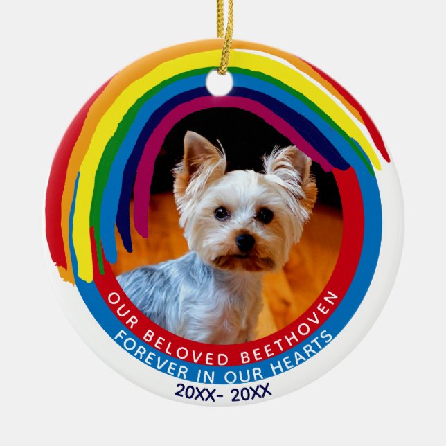 Pet Memorial Forever In Hearts Rainbow Bridge Ceramic Ornament (Front)