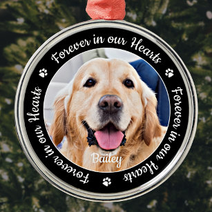 Pet Memorial Forever in our Hearts Custom Photo Metal Ornament