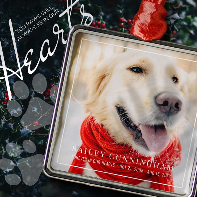 Pet Memorial Forever In Our Hearts Framed Photo Metal Ornament (Creator Uploaded)