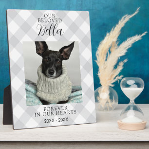 Pet Memorial Forever In Our Hearts Gingham Photo Plaque