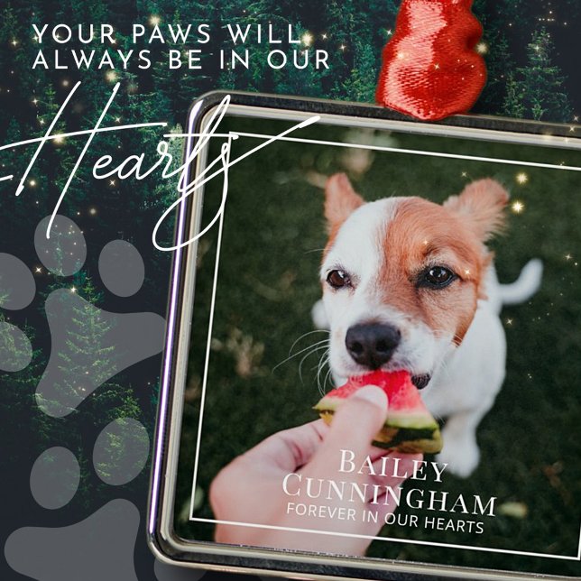 Pet Memorial Forever In Our Hearts Photo Keepsake Metal Ornament (Creator Uploaded)