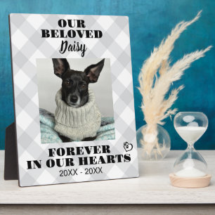 Pet Memorial Forever In Our Hearts Plaid Photo Plaque
