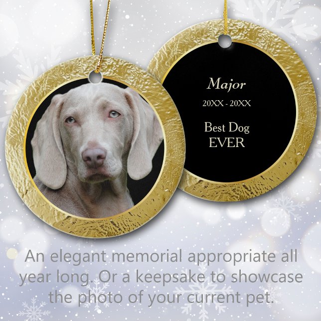 Pet Memorial Gold Foil Frame Photo Keepsake Ceramic Ornament (Creator Uploaded)