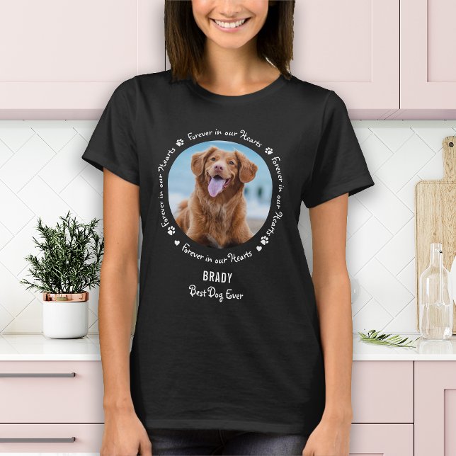Pet Memorial Hearts Paw Prints Custom Dog Photo T-Shirt (Creator Uploaded)