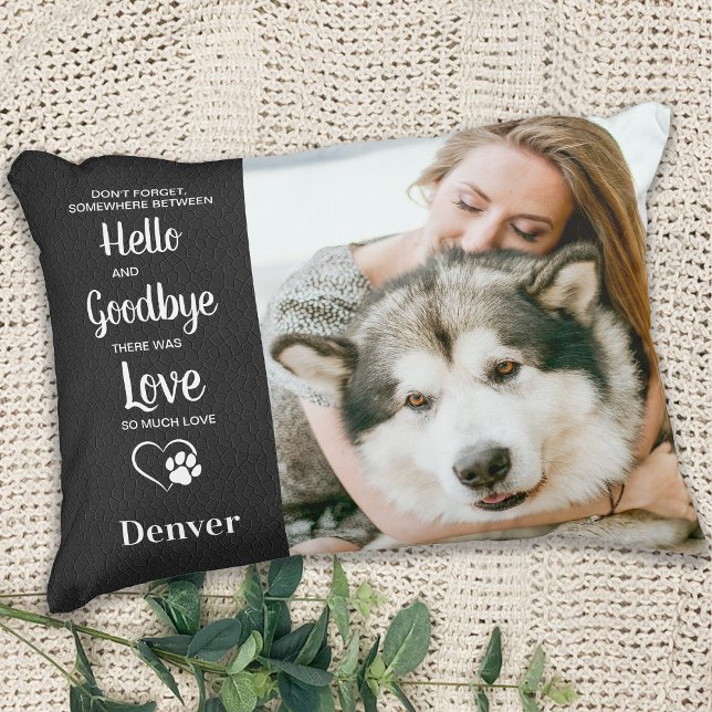 Pet Memorial Hello Goodbye Sympathy Dog Photo Decorative Cushion (Creator Uploaded)