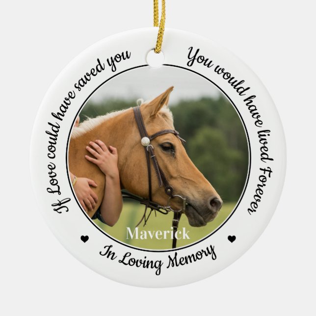 Pet Memorial Horse Loss  Sympathy Custom 2 Photo Ceramic Ornament (Front)