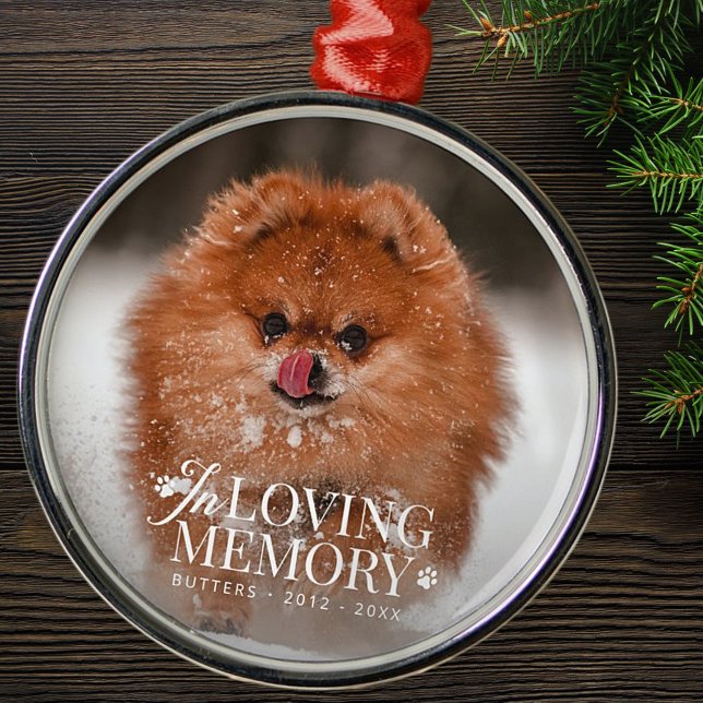 Pet Memorial In Loving Memory Modern Elegant Photo Metal Ornament (Creator Uploaded)
