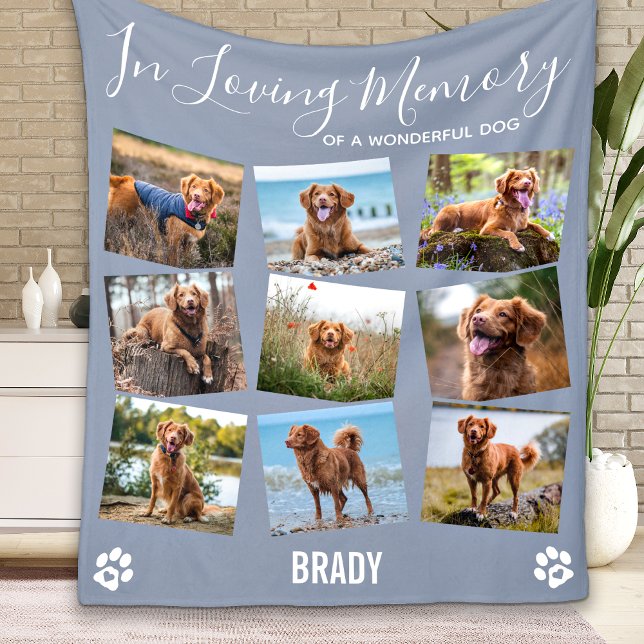 Pet Memorial In Loving Memory Photo Collage Fleece Blanket (Creator Uploaded)