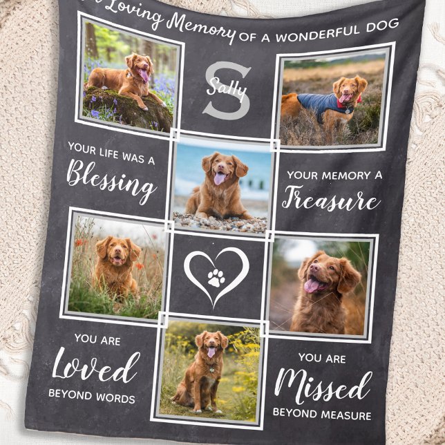 Pet Memorial Keepsake Dog Photo Collage Fleece Blanket (Creator Uploaded)
