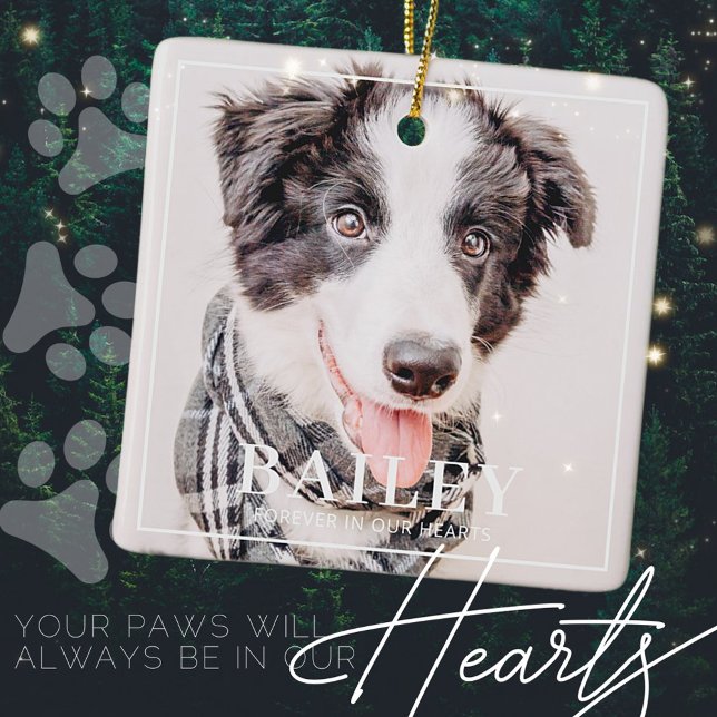 Pet Memorial Keepsake Forever In Our Hearts Photo Ceramic Ornament (Creator Uploaded)