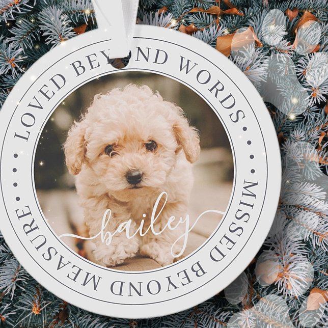 Pet Memorial Loved Beyond Words Elegant Chic Photo Ornament (Creator Uploaded)