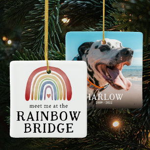 Pet Memorial Meet Me At The Rainbow Christmas Ceramic Ornament