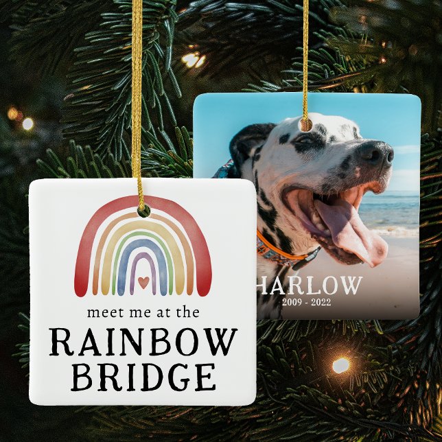 Pet Memorial Meet Me At The Rainbow Christmas Ceramic Ornament (Creator Uploaded)