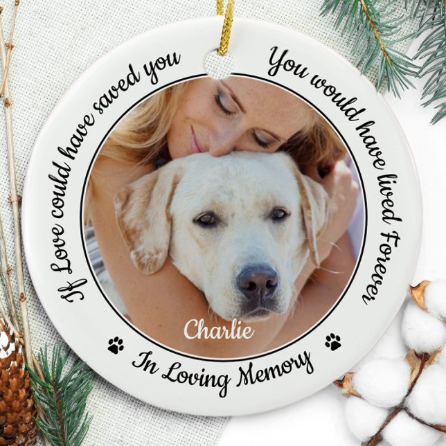 Pet Memorial Modern Dog 2 Photo Sympathy  Ceramic Ornament (Creator Uploaded)