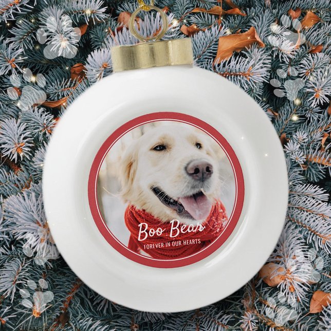 Pet Memorial Modern Frames Simple Photo Ceramic Ball Christmas Ornament (Creator Uploaded)