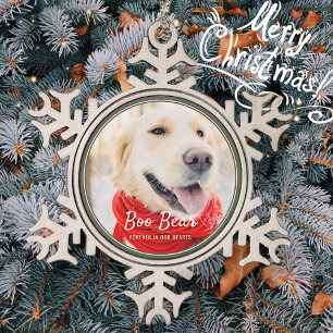 Pet Memorial Modern Frames Simple Photo Snowflake Pewter Christmas Ornament