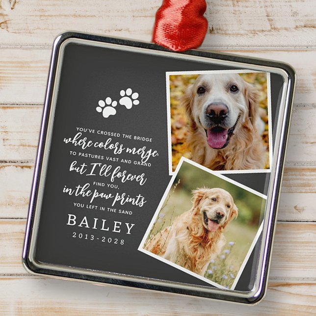 Pet Memorial Modern Simple Chic Poem Photo Metal Ornament (Creator Uploaded)