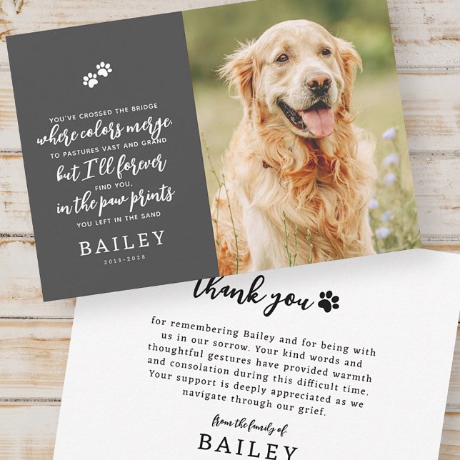 Pet Memorial Modern Simple Chic Poem Photo Thank You Card (Creator Uploaded)