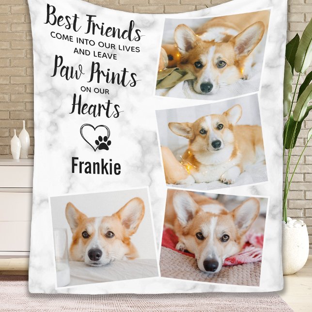 Pet Memorial Paw Prints Heart Photo Collage Fleece Blanket (Creator Uploaded)