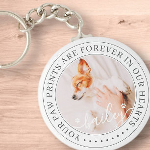 Pet Memorial Paw Prints Hearts Elegant Chic Photo Key Ring