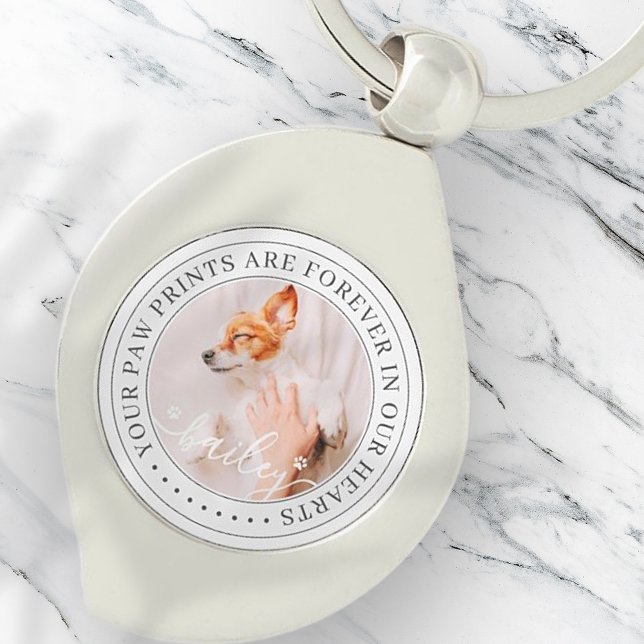 Pet Memorial Paw Prints Hearts Elegant Chic Photo Key Ring (Creator Uploaded)