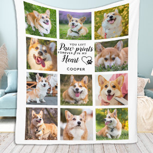 Pet Memorial Paw Prints Personalised Photo Collage Fleece Blanket