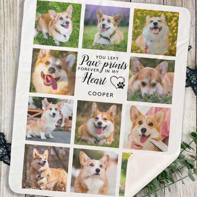 Pet Memorial Paw Prints Personalised Photo Collage Sherpa Blanket (Creator Uploaded)