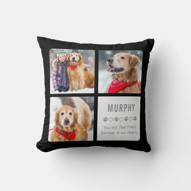 Pet Memorial Paw Prints Pet Loss Photo Collage Cushion (Front)