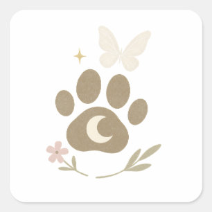 Pet Memorial Paw with Moon & Butterfly – Sympathy Square Sticker