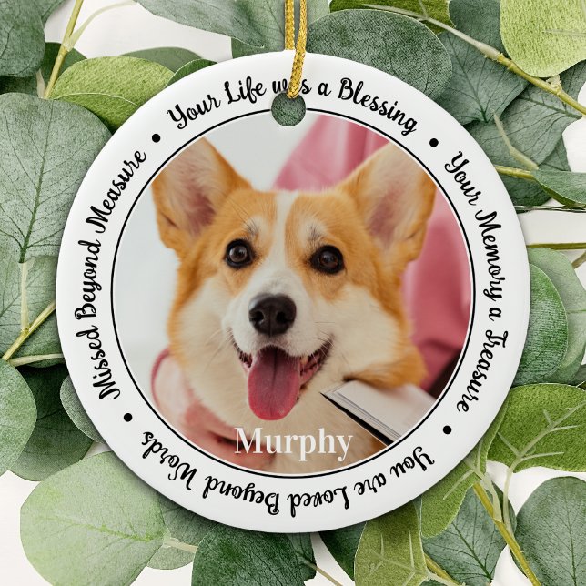 Pet Memorial Personalise 2 Photo Dog Remembrance  Ceramic Ornament (Creator Uploaded)