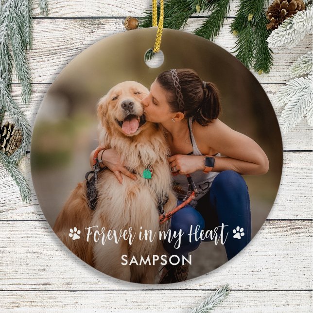 Pet Memorial Personalised 2 Photo Paw Prints Dog Ceramic Ornament (Creator Uploaded)