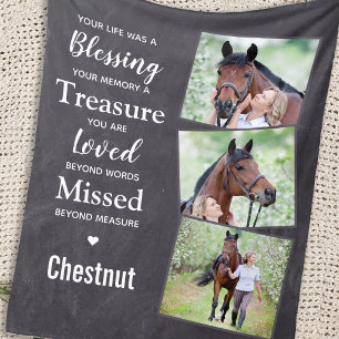 Pet Memorial Personalised 3 Horse Photo Collage Fleece Blanket