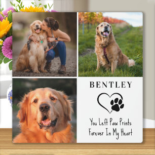 Pet Memorial Personalised 3 Photos Paw Prints Dog Plaque
