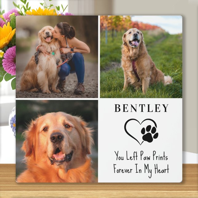 Pet Memorial Personalised 3 Photos Paw Prints Dog Plaque (Creator Uploaded)