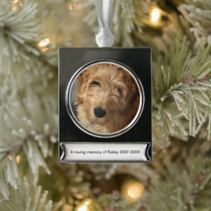 Pet Memorial personalised custom photo name & text Silver Plated Banner Ornament