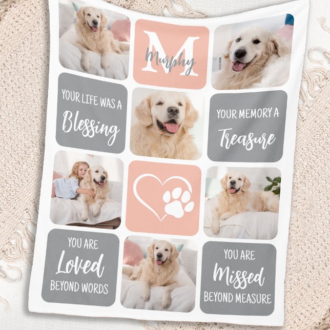Pet Memorial Personalised Pastel Photo Collage Dog Fleece Blanket (Creator Uploaded)