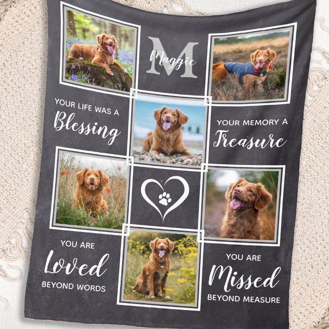 Pet Memorial Pet Loss Dog 6 Photo Collage Fleece Blanket (Creator Uploaded)