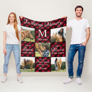 Pet Memorial Pet Loss Red Plaid Unique Horse Photo Fleece Blanket