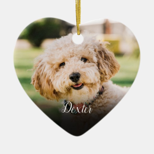 Pet Memorial Photo Cat Dog Elegant  Heart Ceramic Ornament (Front)