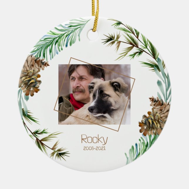 Pet Memorial Photo Christmas  Ceramic Ornament (Front)