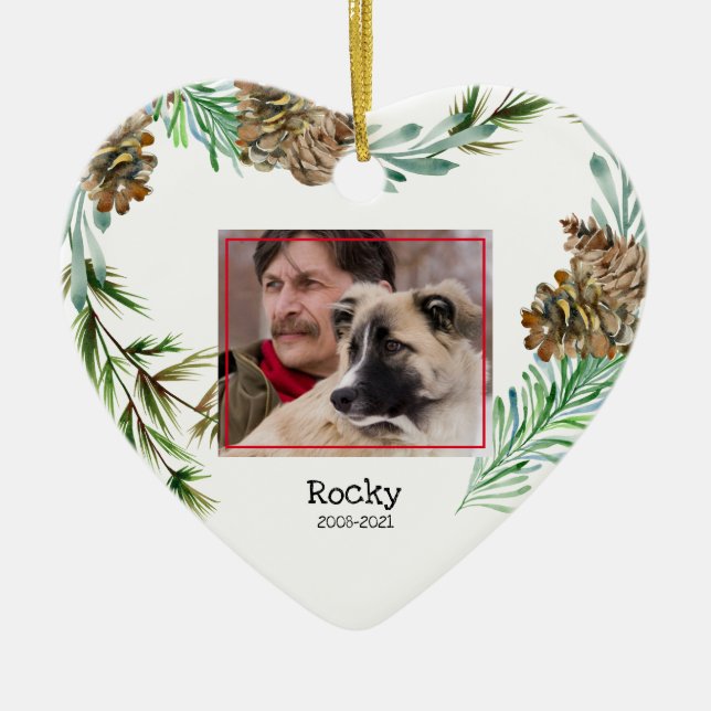 Pet Memorial Photo Christmas Heart Ceramic Ornamen Ornament (Front)