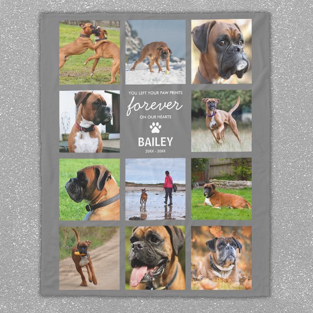 Pet Memorial Photo Collage Gray Fleece Blanket (Creator Uploaded)