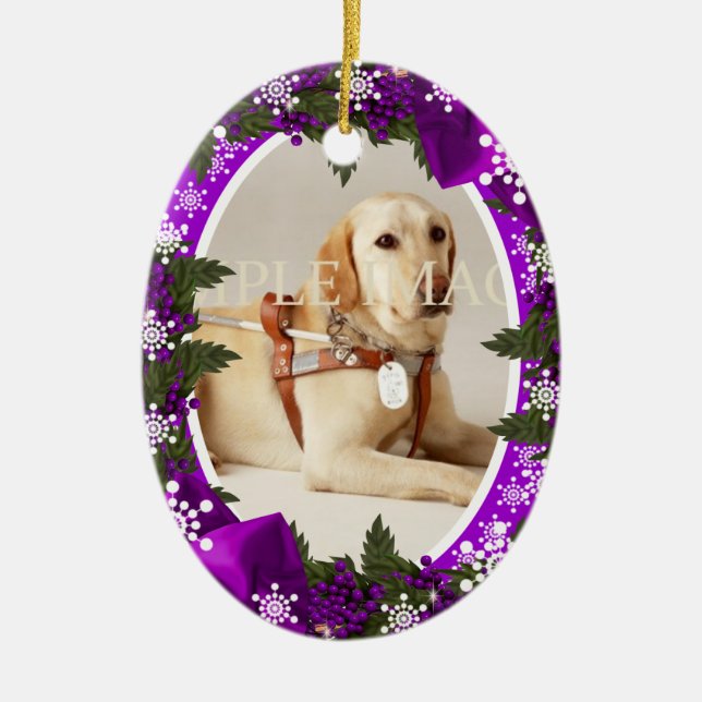 Pet memorial photo purple PERSONALIZE Ceramic Ornament (Front)