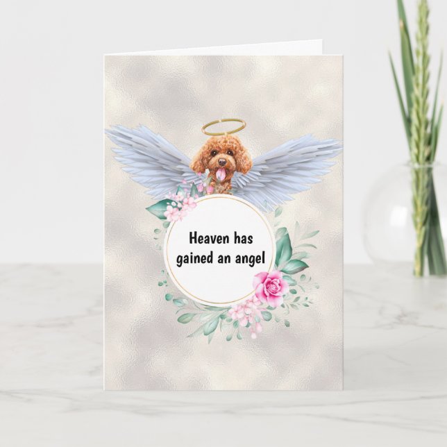 Pet memorial poodle dog angel wings poem card (Front)